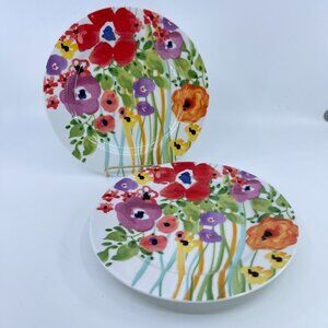 vintage anthropologie "verdant acres" salad plates watercolor poppies design 2